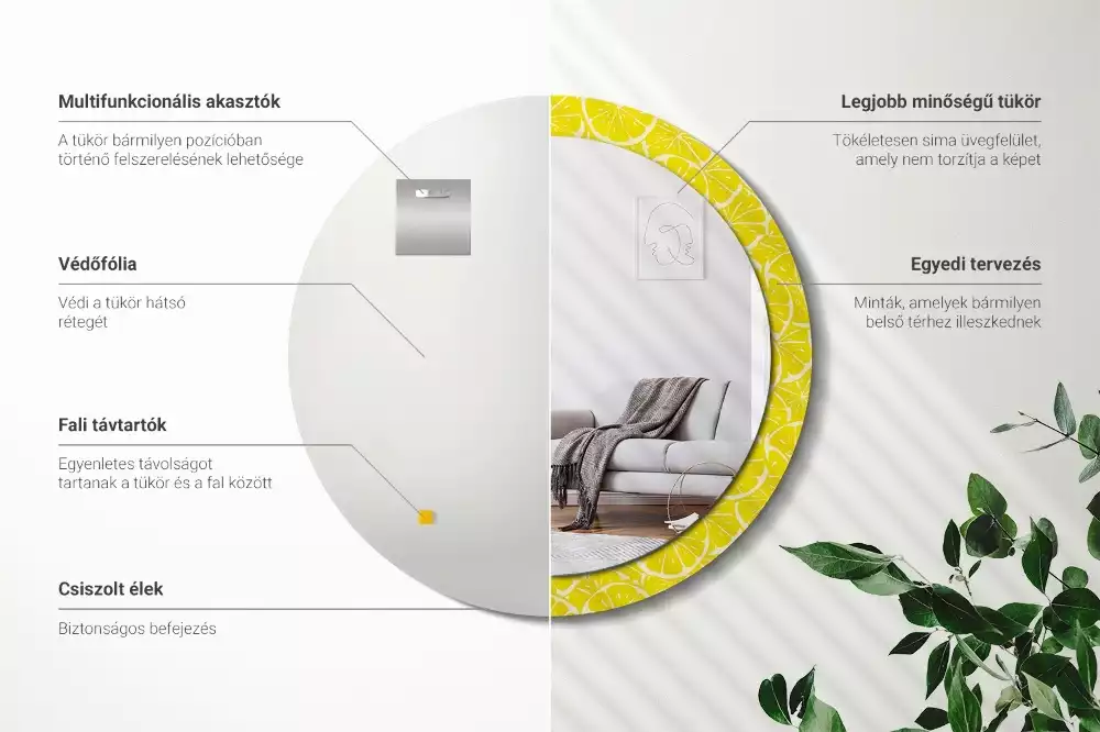 Ronde spiegel met decoratie Citroenen