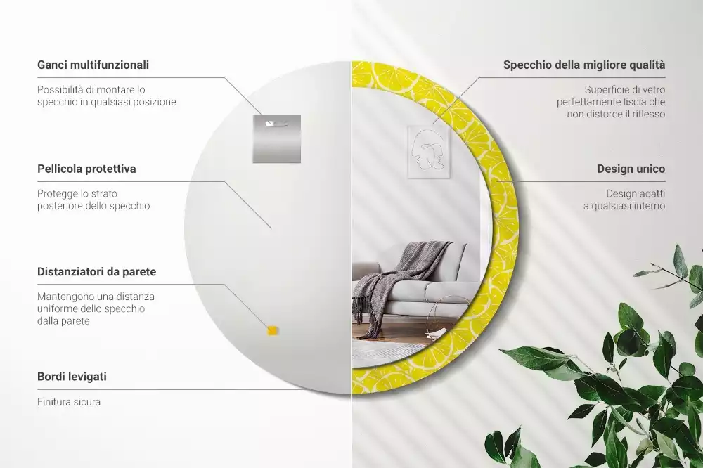 Ronde spiegel met decoratie Citroenen