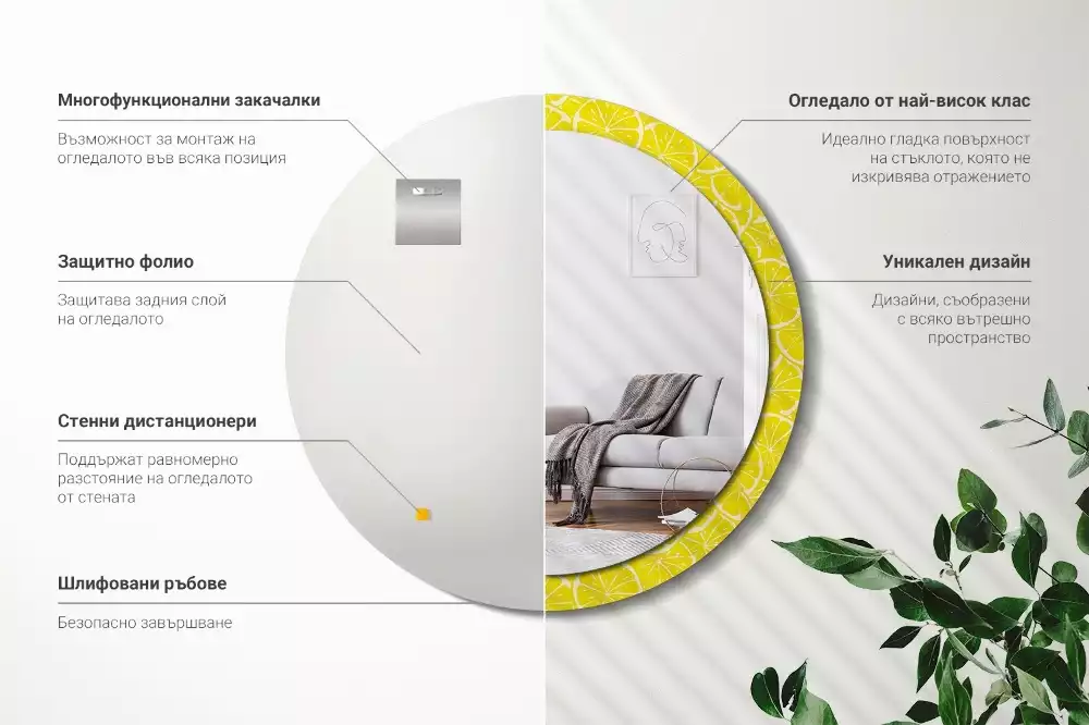 Ronde spiegel met decoratie Citroenen