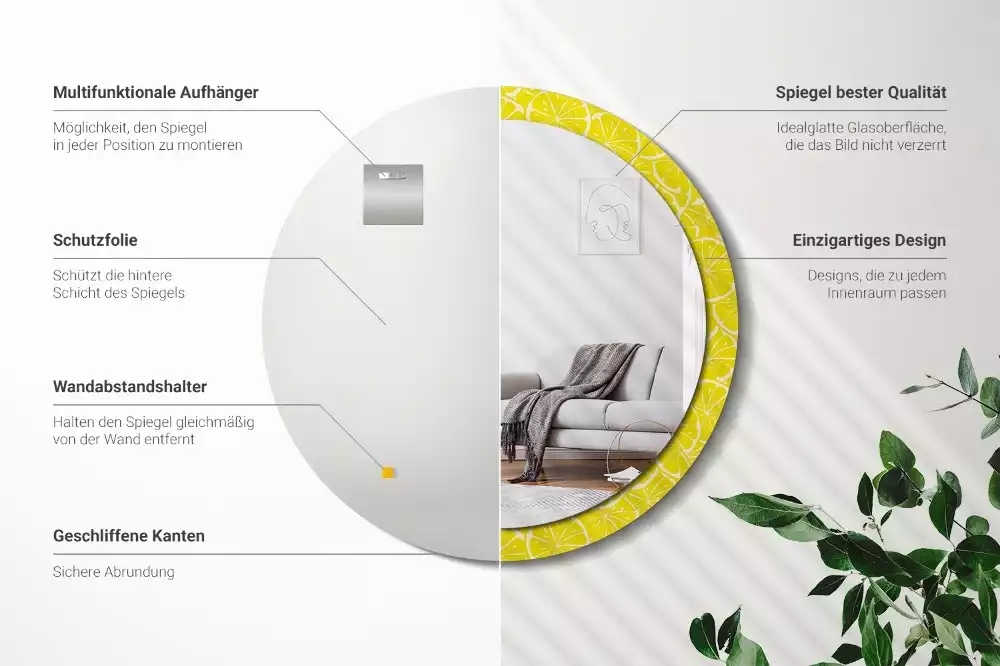 Ronde spiegel met decoratie Citroenen