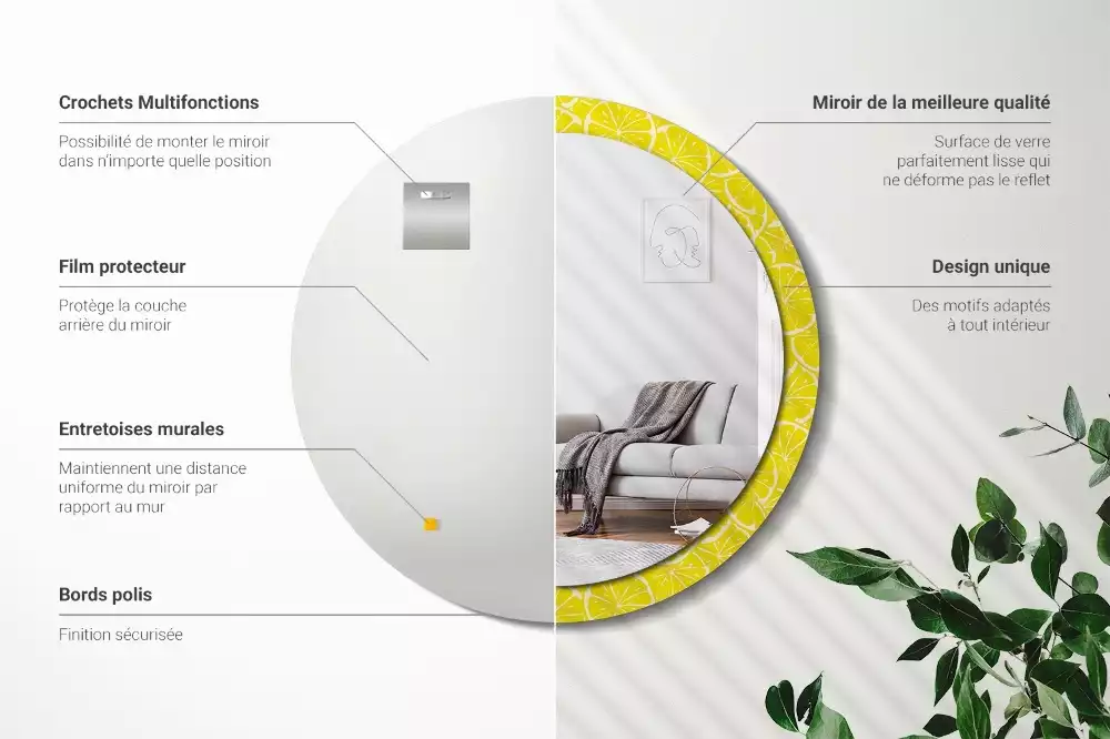 Ronde spiegel met decoratie Citroenen