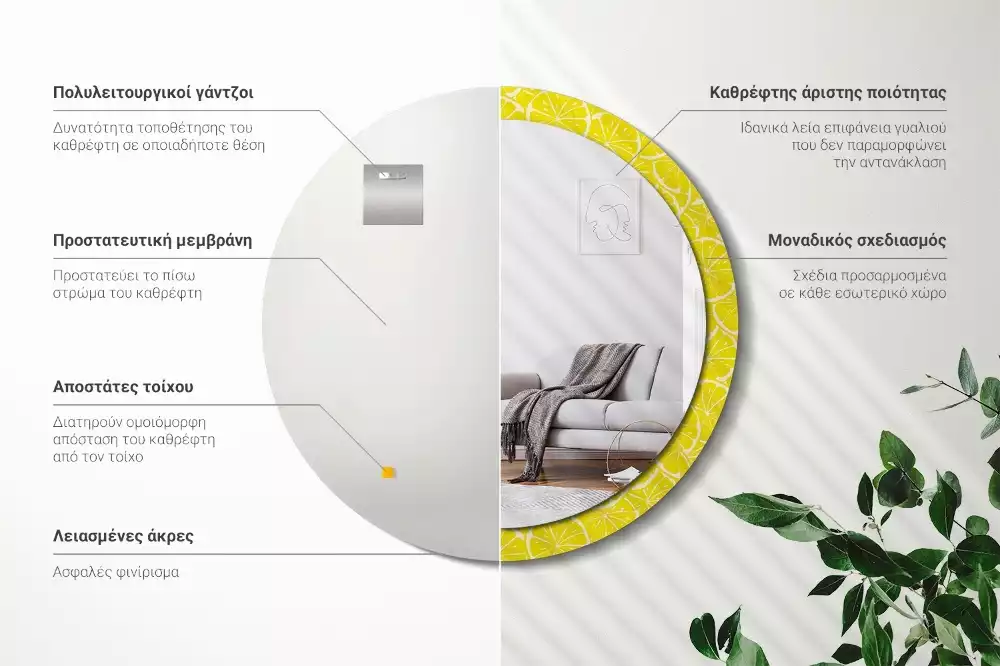 Ronde spiegel met decoratie Citroenen