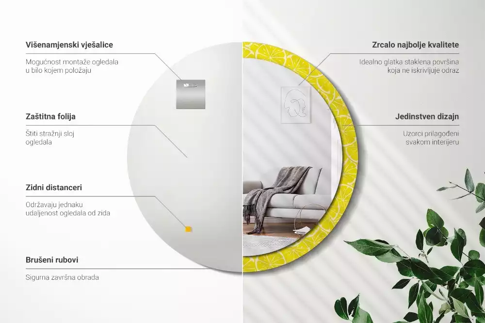 Ronde spiegel met decoratie Citroenen