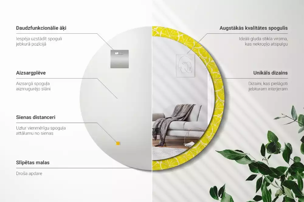 Ronde spiegel met decoratie Citroenen