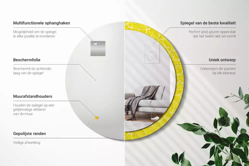 Ronde spiegel met decoratie Citroenen