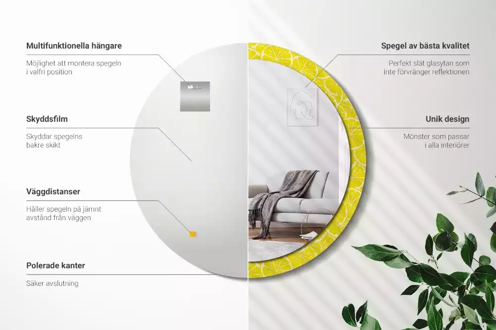 Ronde spiegel met decoratie Citroenen