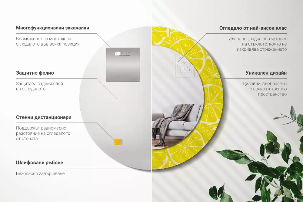 Ronde spiegel met decoratie Citroenen