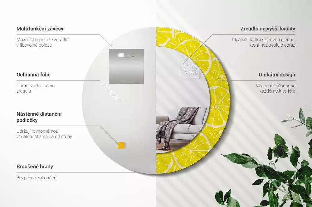 Ronde spiegel met decoratie Citroenen