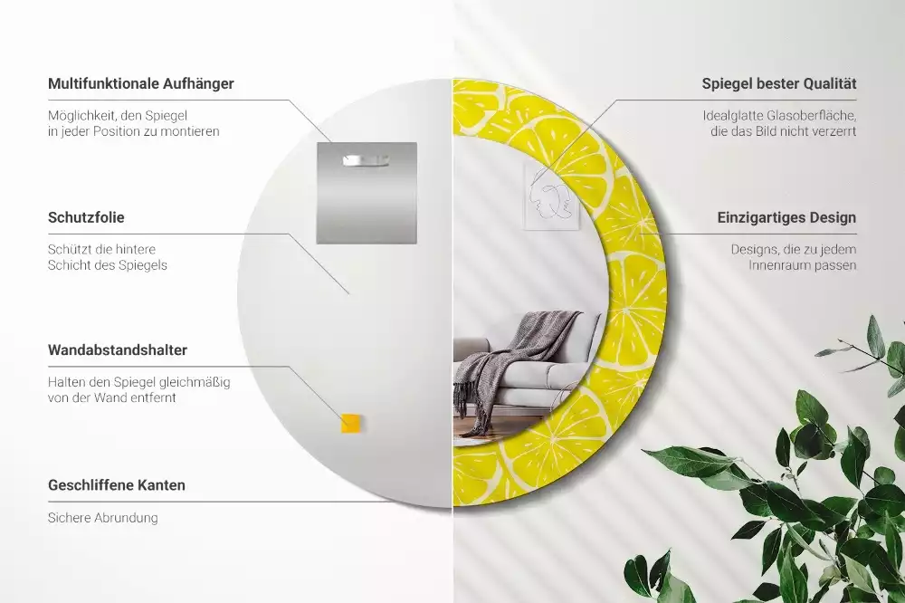 Ronde spiegel met decoratie Citroenen