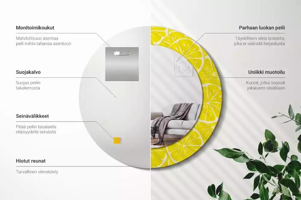 Ronde spiegel met decoratie Citroenen