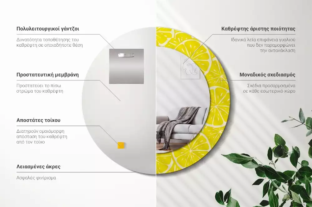 Ronde spiegel met decoratie Citroenen