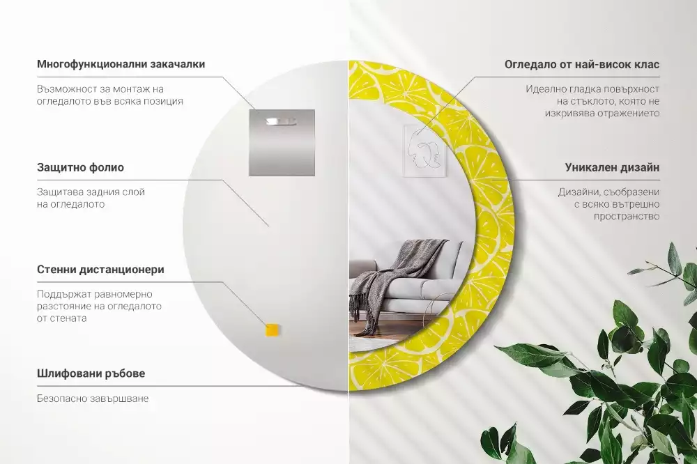 Ronde spiegel met decoratie Citroenen