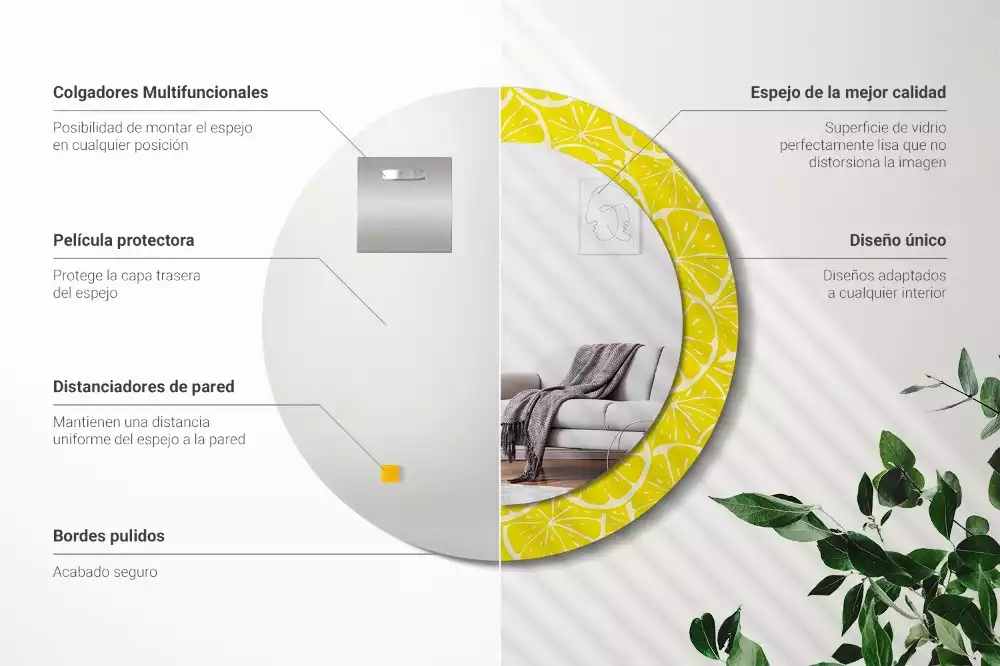 Ronde spiegel met decoratie Citroenen