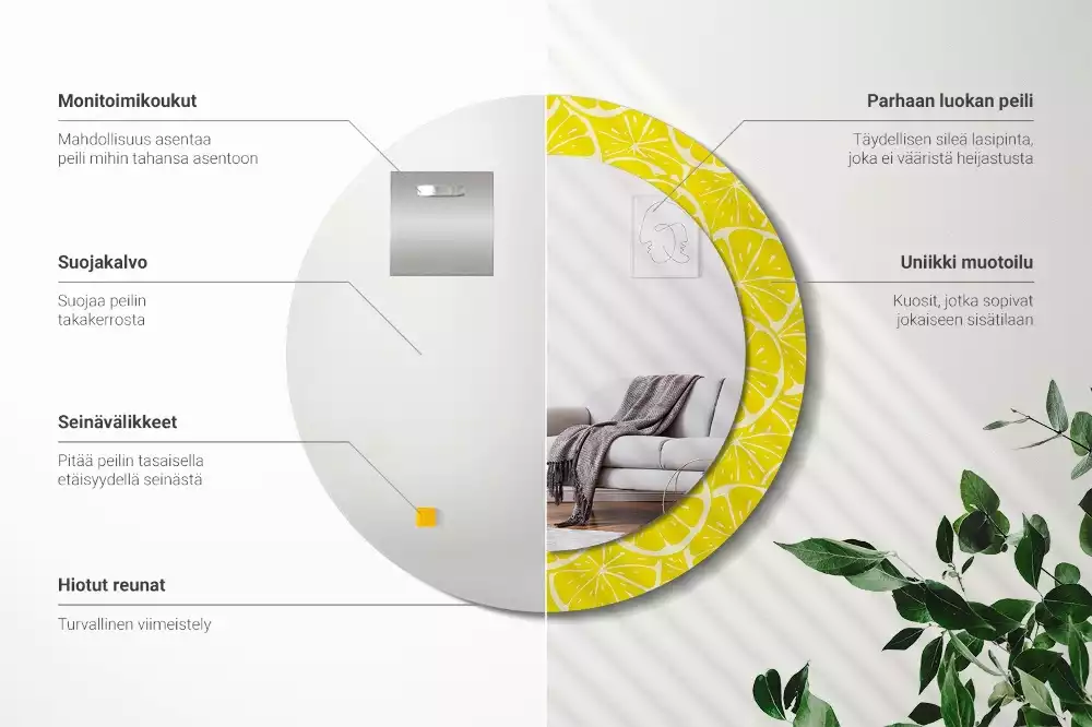 Ronde spiegel met decoratie Citroenen