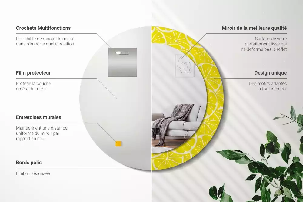 Ronde spiegel met decoratie Citroenen