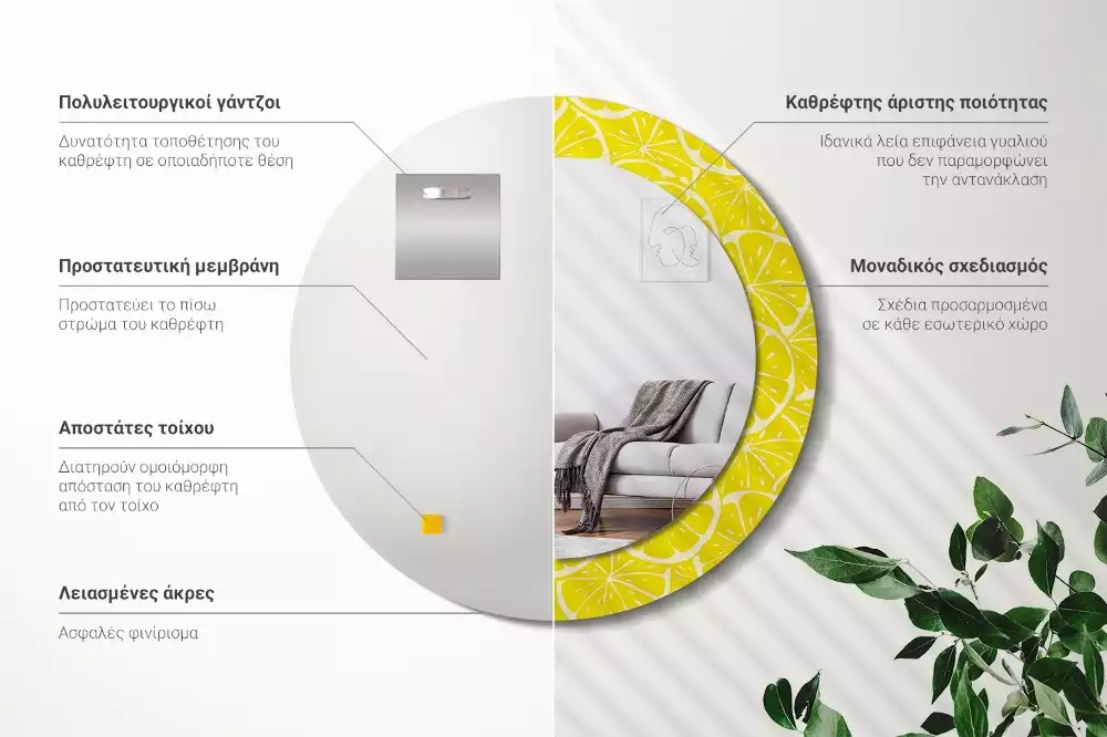 Ronde spiegel met decoratie Citroenen