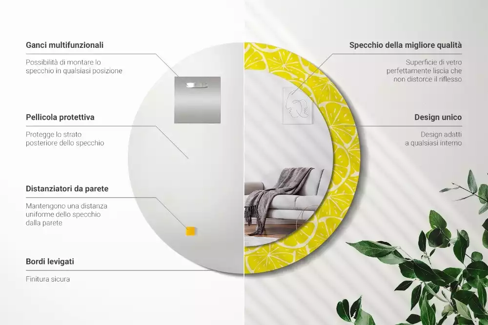 Ronde spiegel met decoratie Citroenen