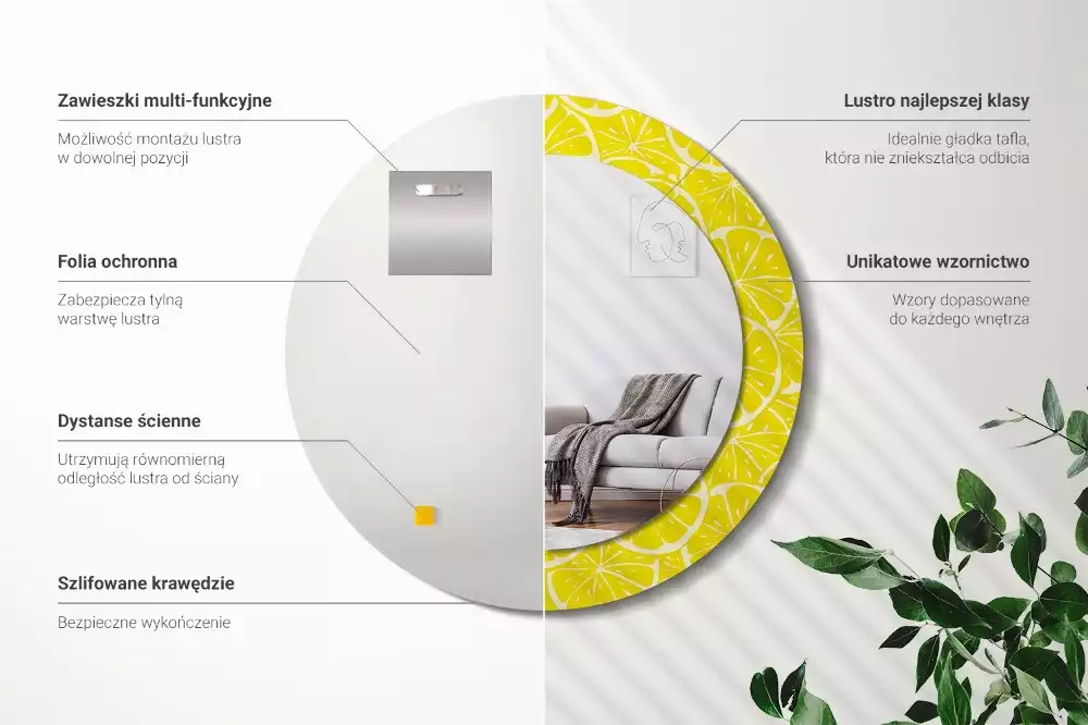 Ronde spiegel met decoratie Citroenen