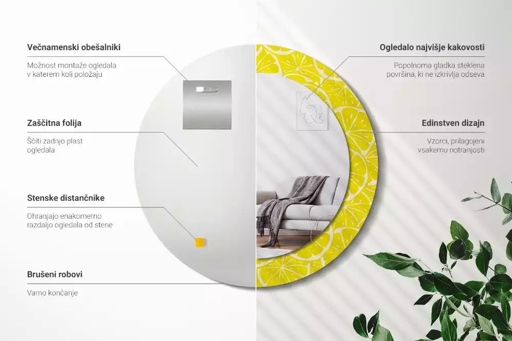 Ronde spiegel met decoratie Citroenen