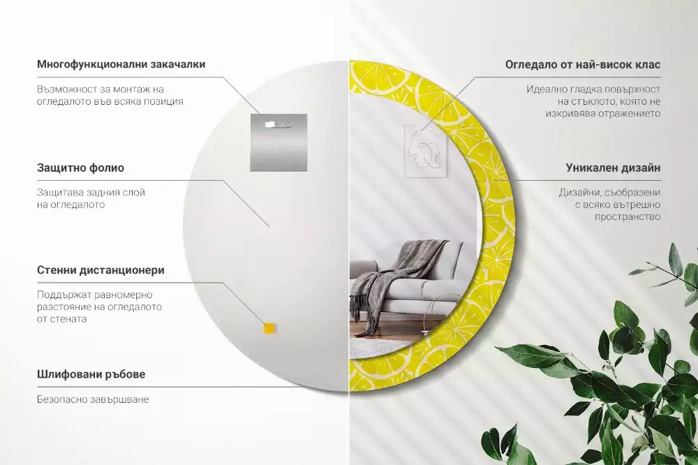 Ronde spiegel met decoratie Citroenen