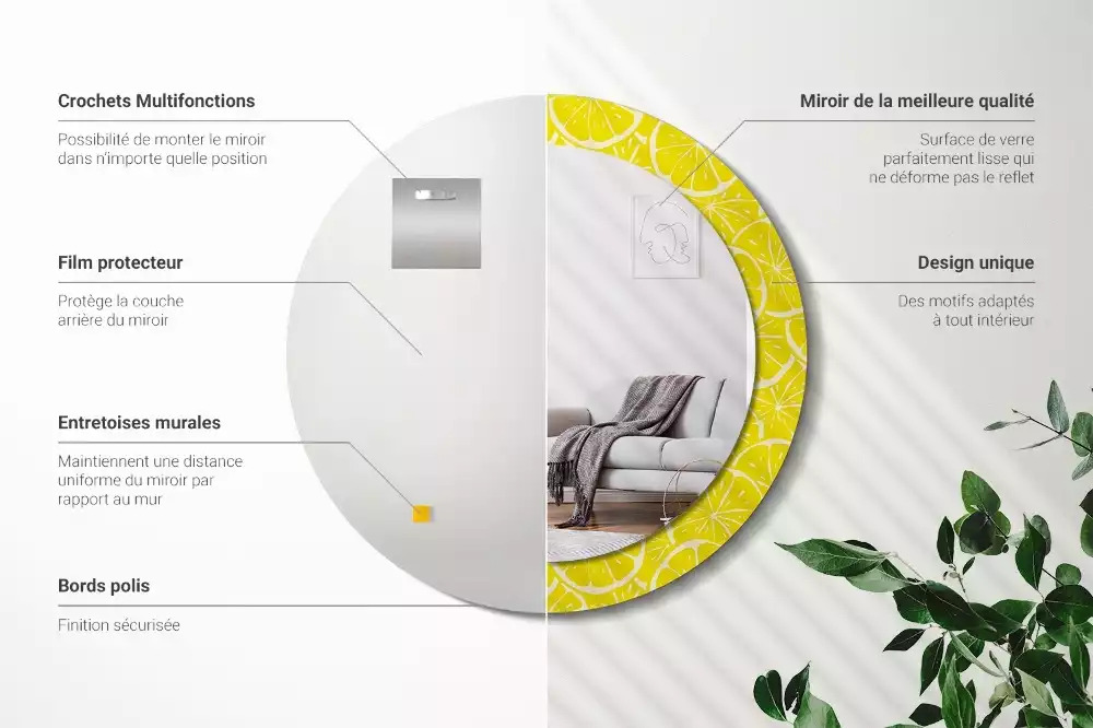 Ronde spiegel met decoratie Citroenen