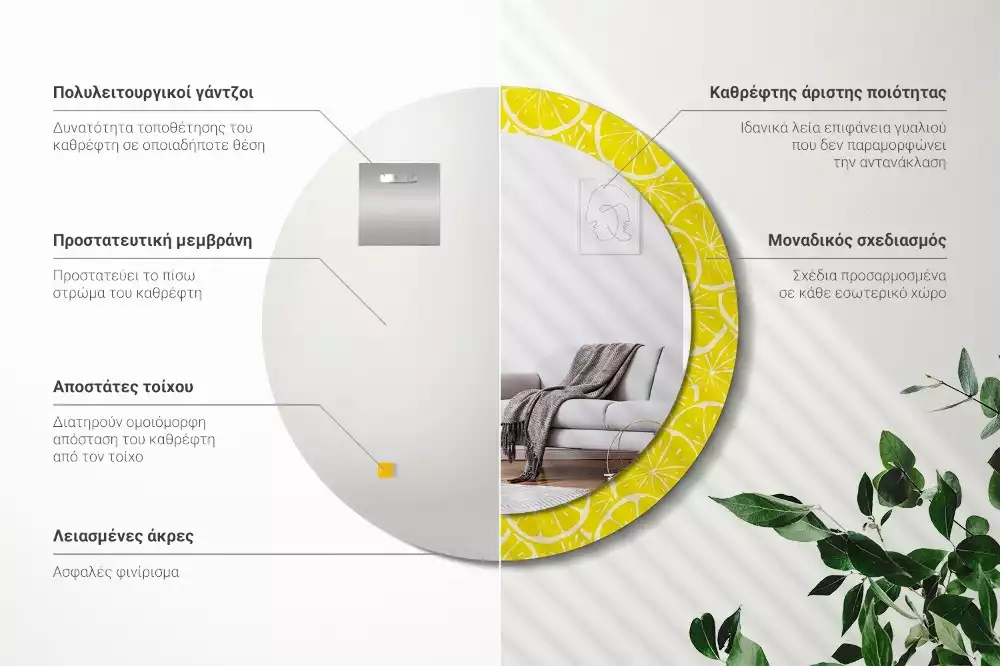 Ronde spiegel met decoratie Citroenen