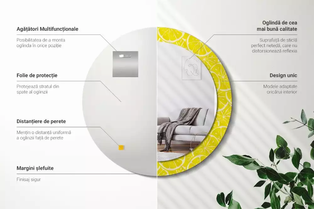 Ronde spiegel met decoratie Citroenen