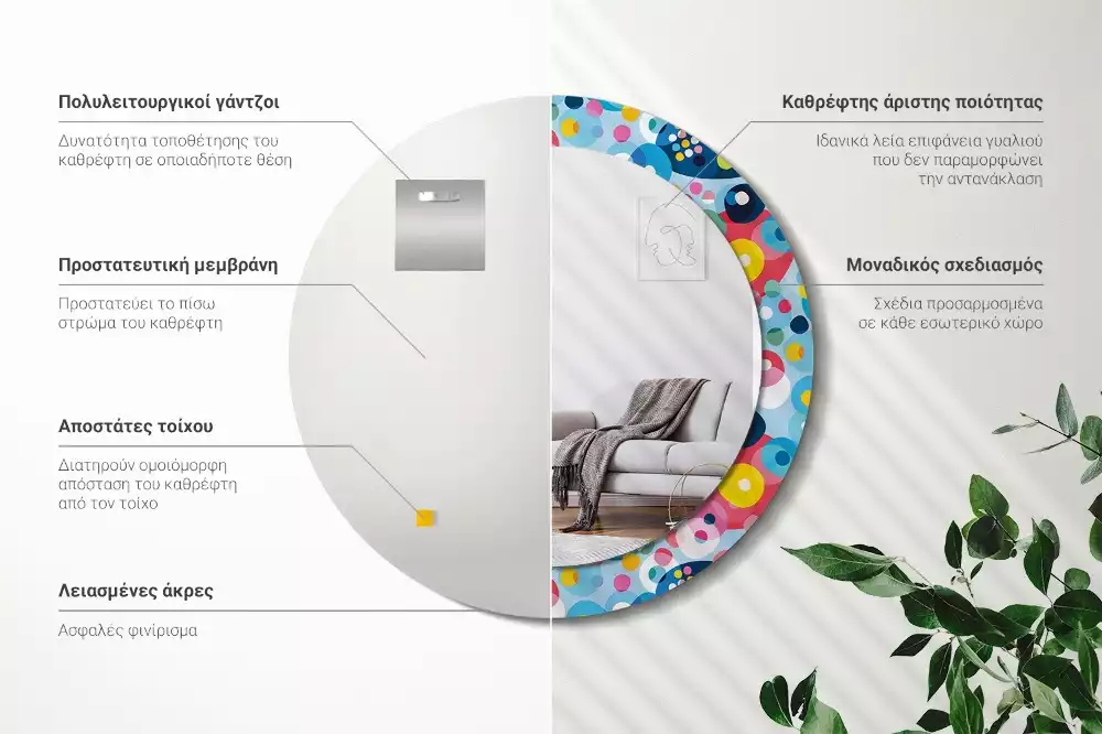 Bedrukte ronde spiegel Gekleurde wielen