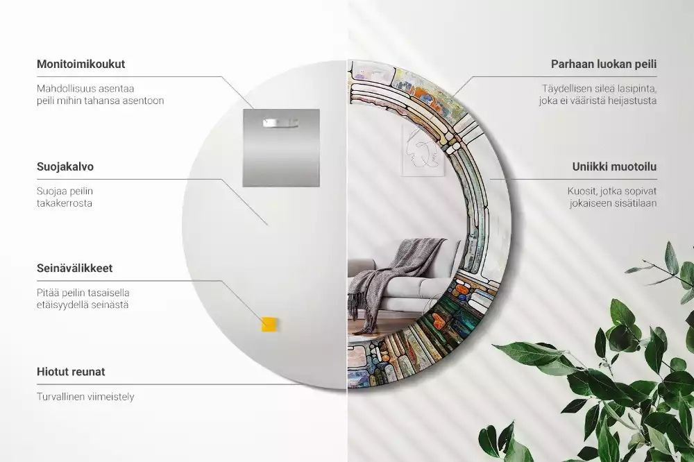 Ronde spiegel met bedrukte lijst Glas-in-lood