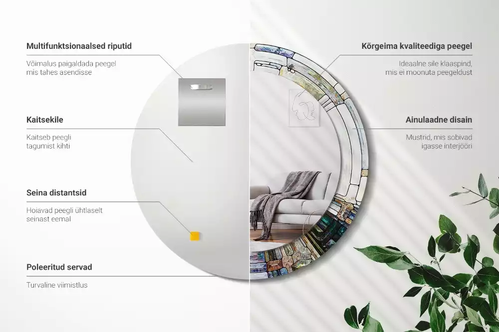 Ronde spiegel met bedrukte lijst Glas-in-lood