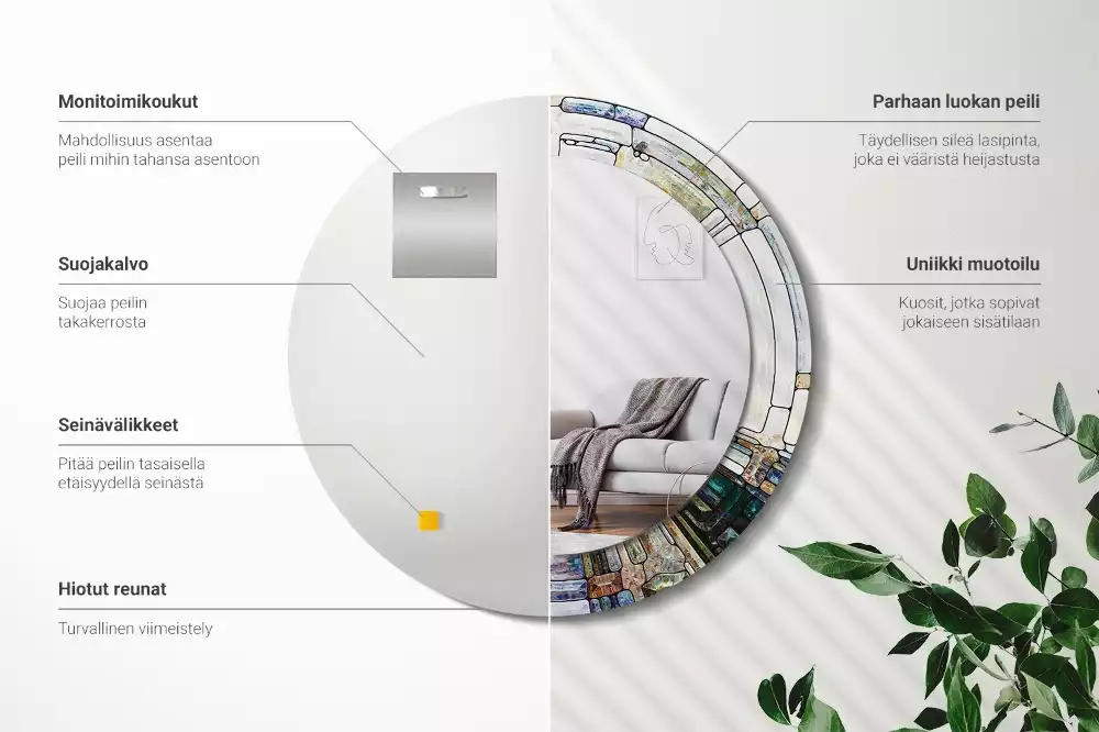 Ronde spiegel met bedrukte lijst Glas-in-lood