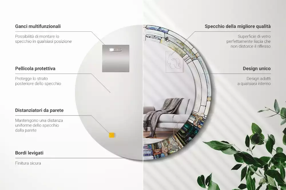 Ronde spiegel met bedrukte lijst Glas-in-lood