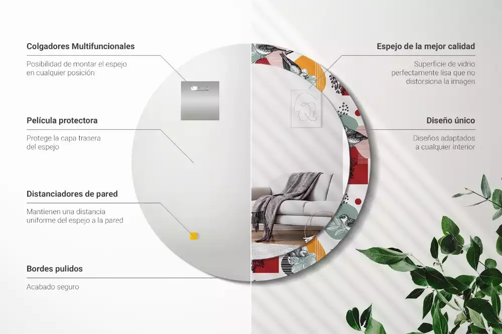 Ronde spiegel met decoratie Vintage patches