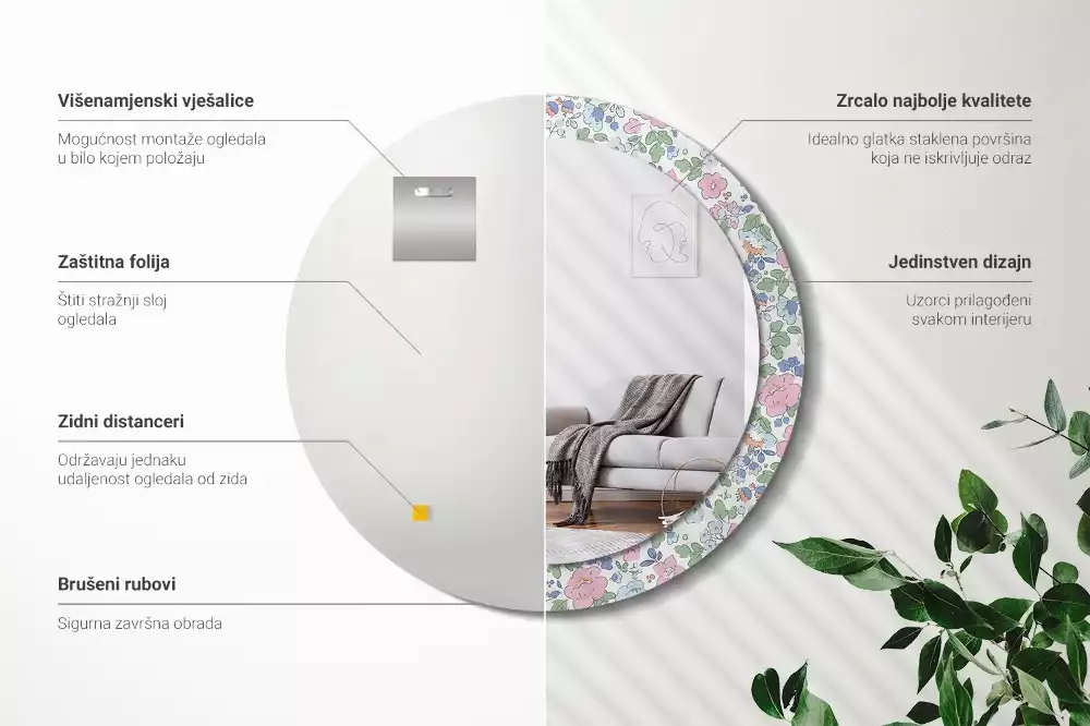 Bedrukte ronde spiegel Kleurrijke bloemen