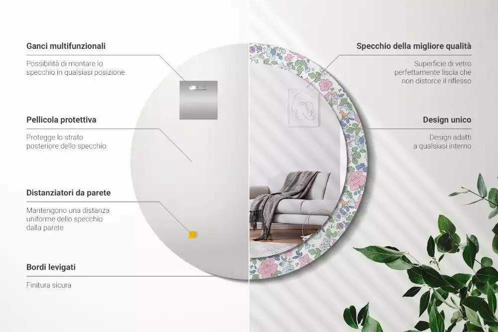 Bedrukte ronde spiegel Kleurrijke bloemen