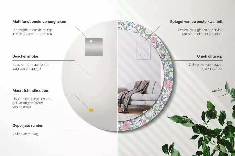 Bedrukte ronde spiegel Kleurrijke bloemen