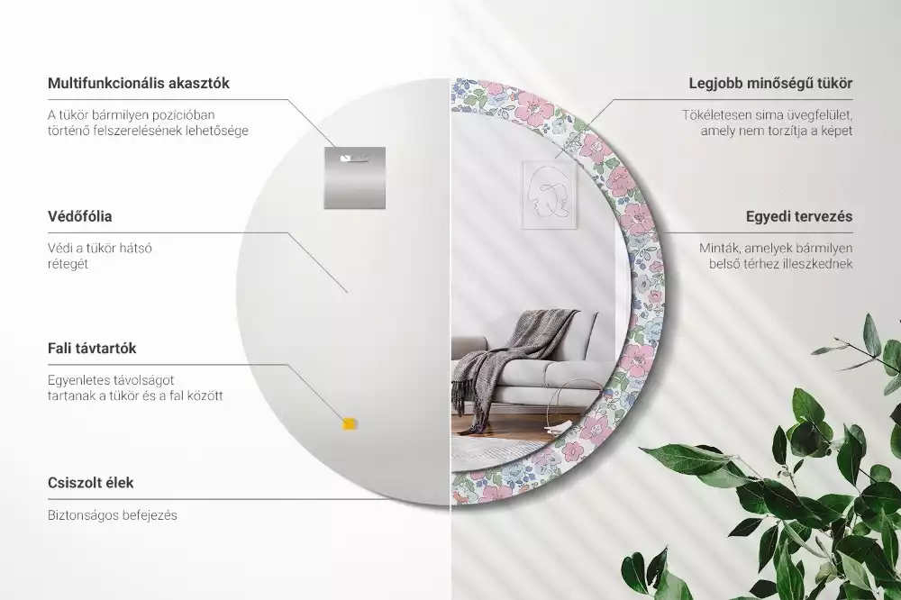 Bedrukte ronde spiegel Kleurrijke bloemen