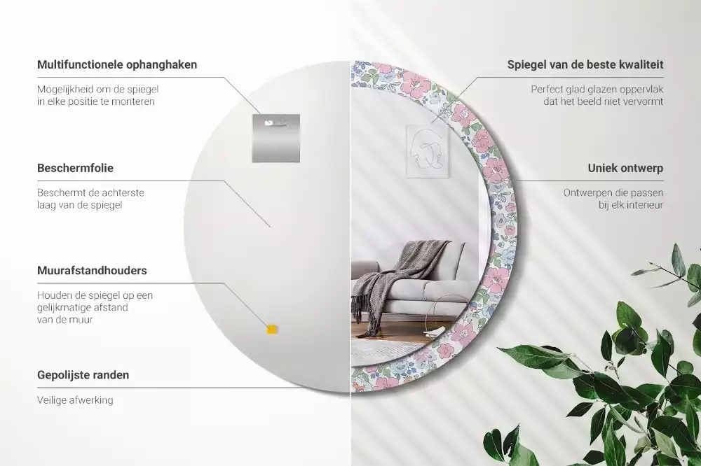 Bedrukte ronde spiegel Kleurrijke bloemen