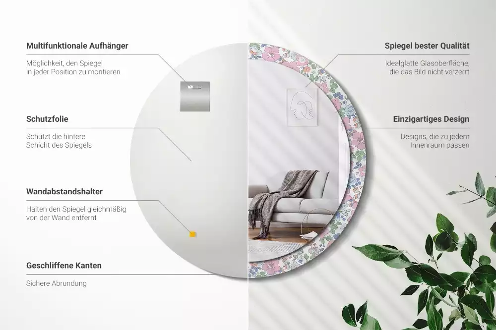 Bedrukte ronde spiegel Kleurrijke bloemen