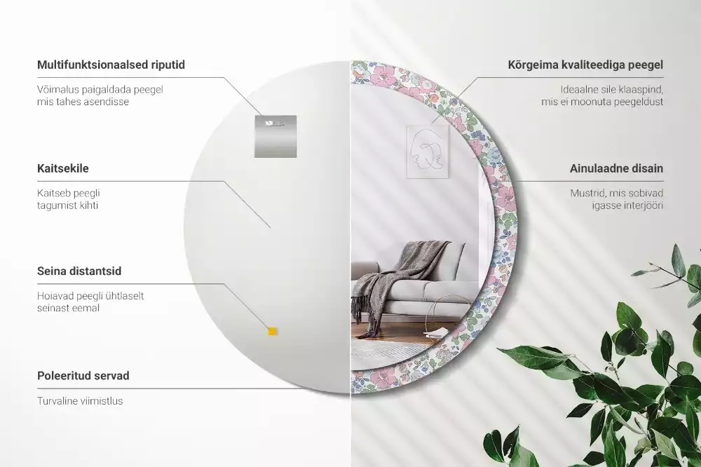 Bedrukte ronde spiegel Kleurrijke bloemen