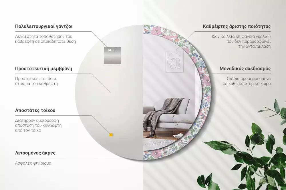 Bedrukte ronde spiegel Kleurrijke bloemen