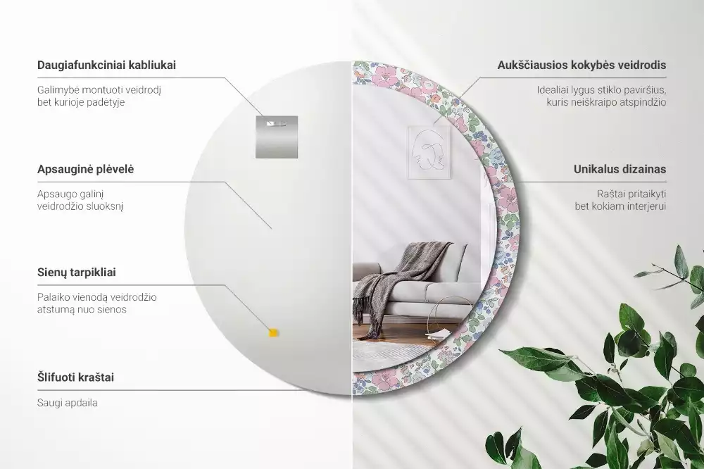 Bedrukte ronde spiegel Kleurrijke bloemen