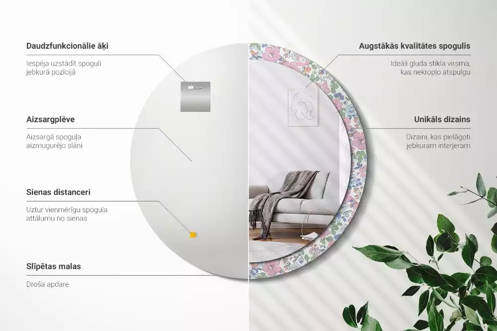 Bedrukte ronde spiegel Kleurrijke bloemen