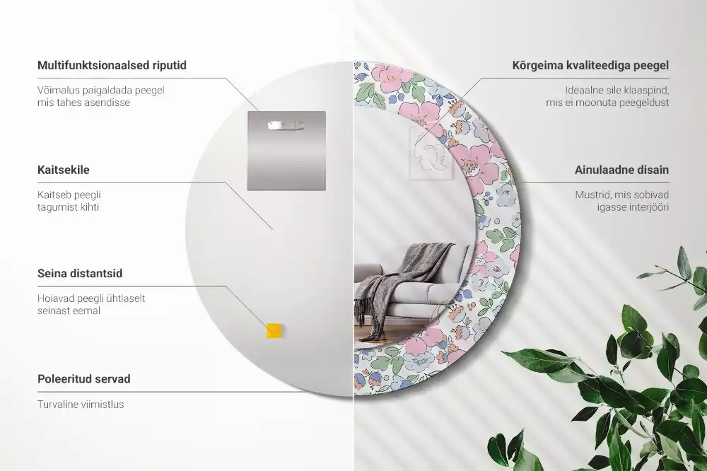 Bedrukte ronde spiegel Kleurrijke bloemen