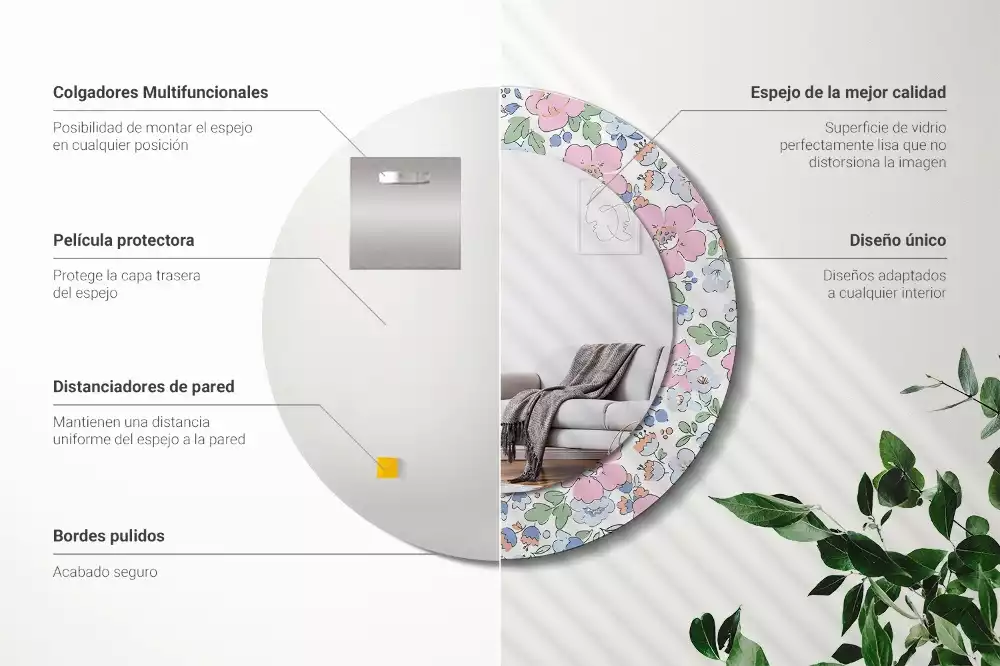 Bedrukte ronde spiegel Kleurrijke bloemen