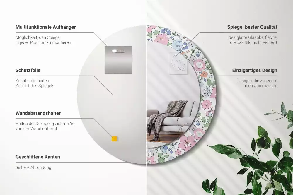 Bedrukte ronde spiegel Kleurrijke bloemen