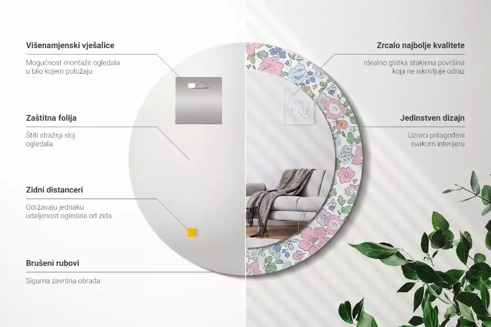 Bedrukte ronde spiegel Kleurrijke bloemen