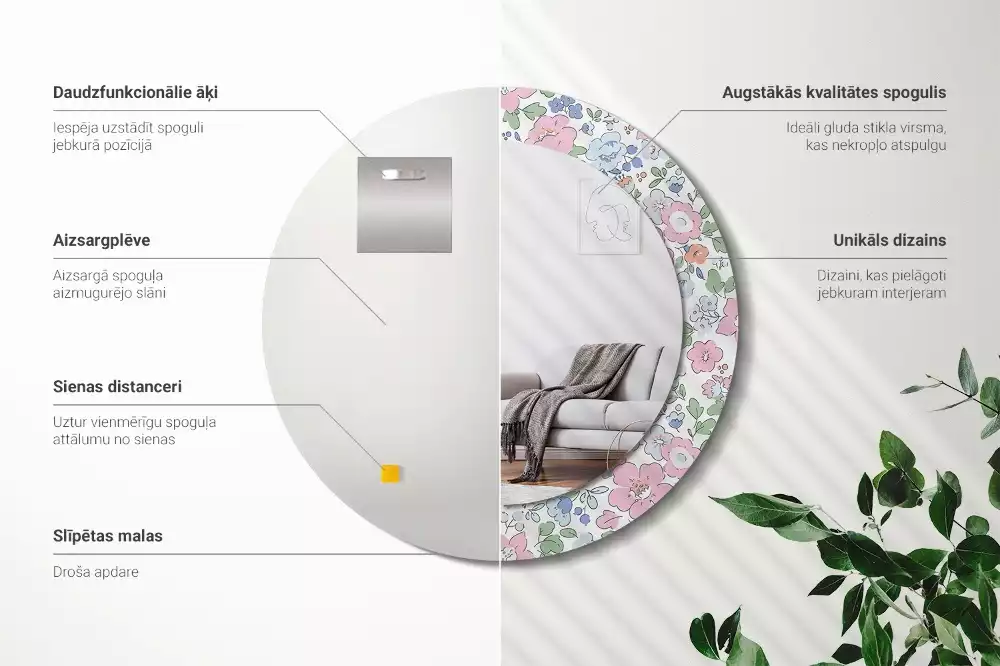 Bedrukte ronde spiegel Kleurrijke bloemen