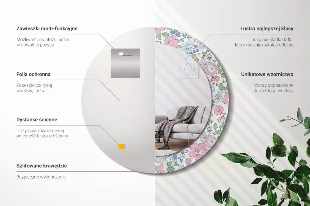 Bedrukte ronde spiegel Kleurrijke bloemen