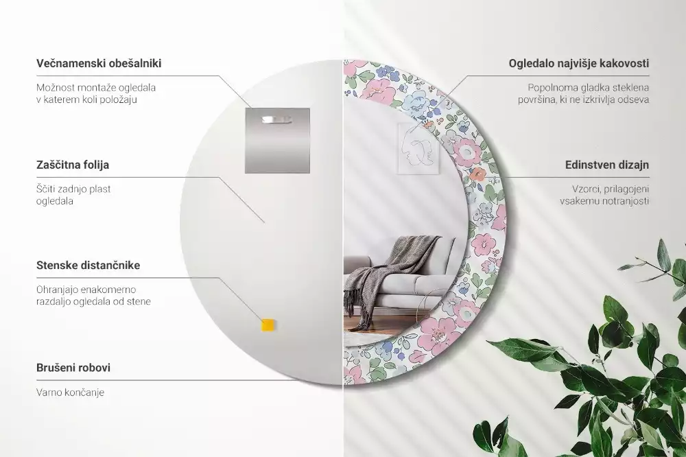 Bedrukte ronde spiegel Kleurrijke bloemen